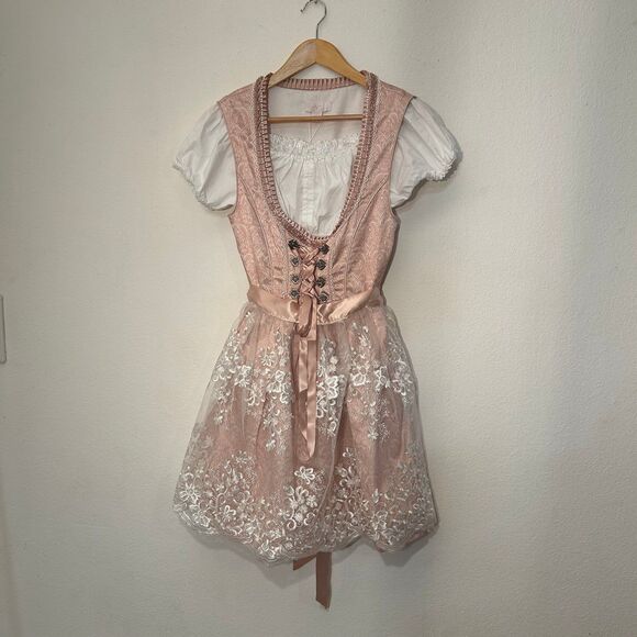 Pink Sound Of Music Austrian German Dirndl Dress Size 10 - Picture 2 of 10